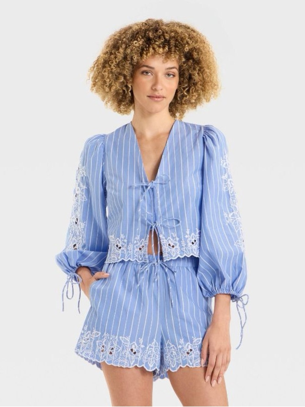 Future Collective Blue Striped Embroidered Two Piece Set NWT Size L